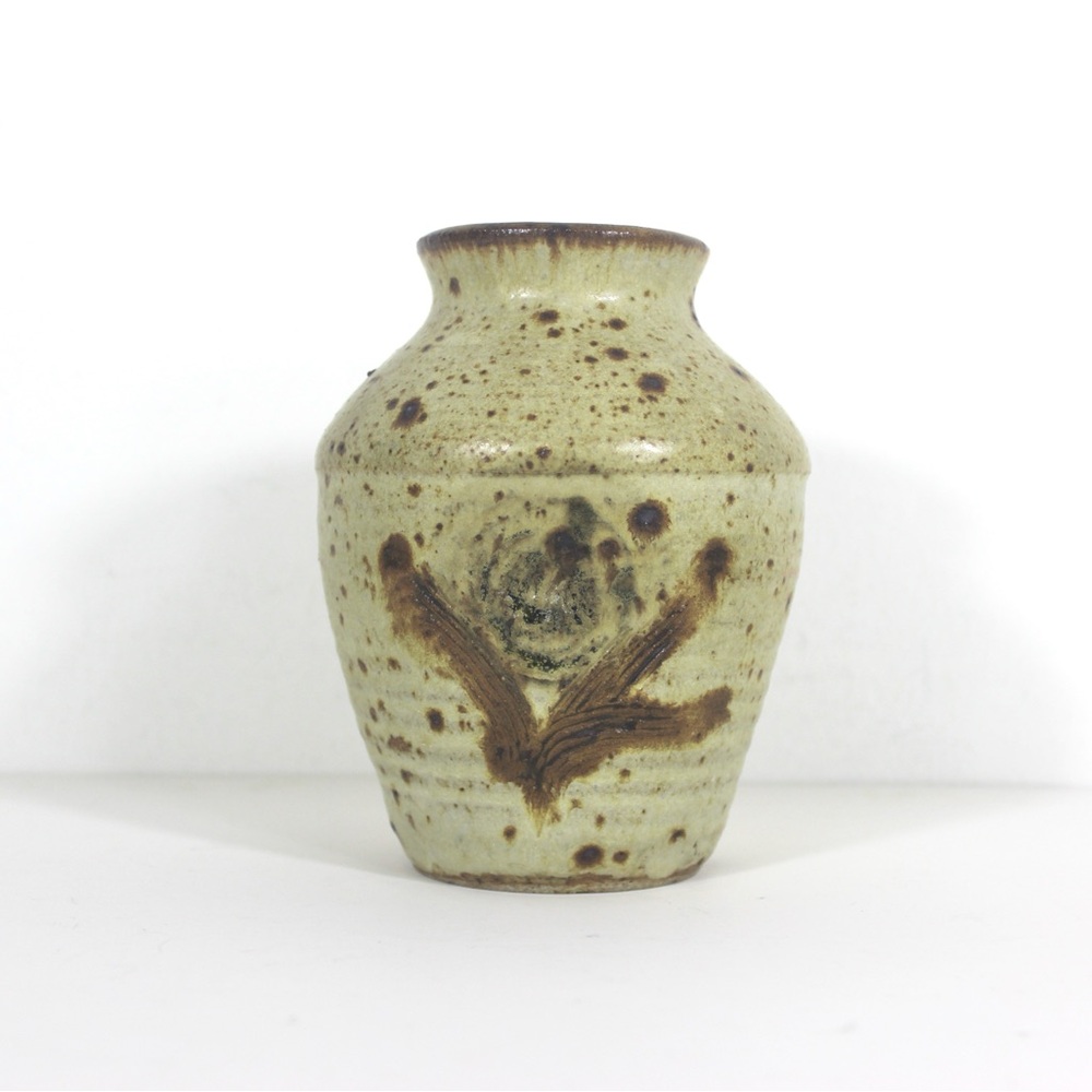 Vintage Signed Speckled Studio Pottery Stoneware Vase